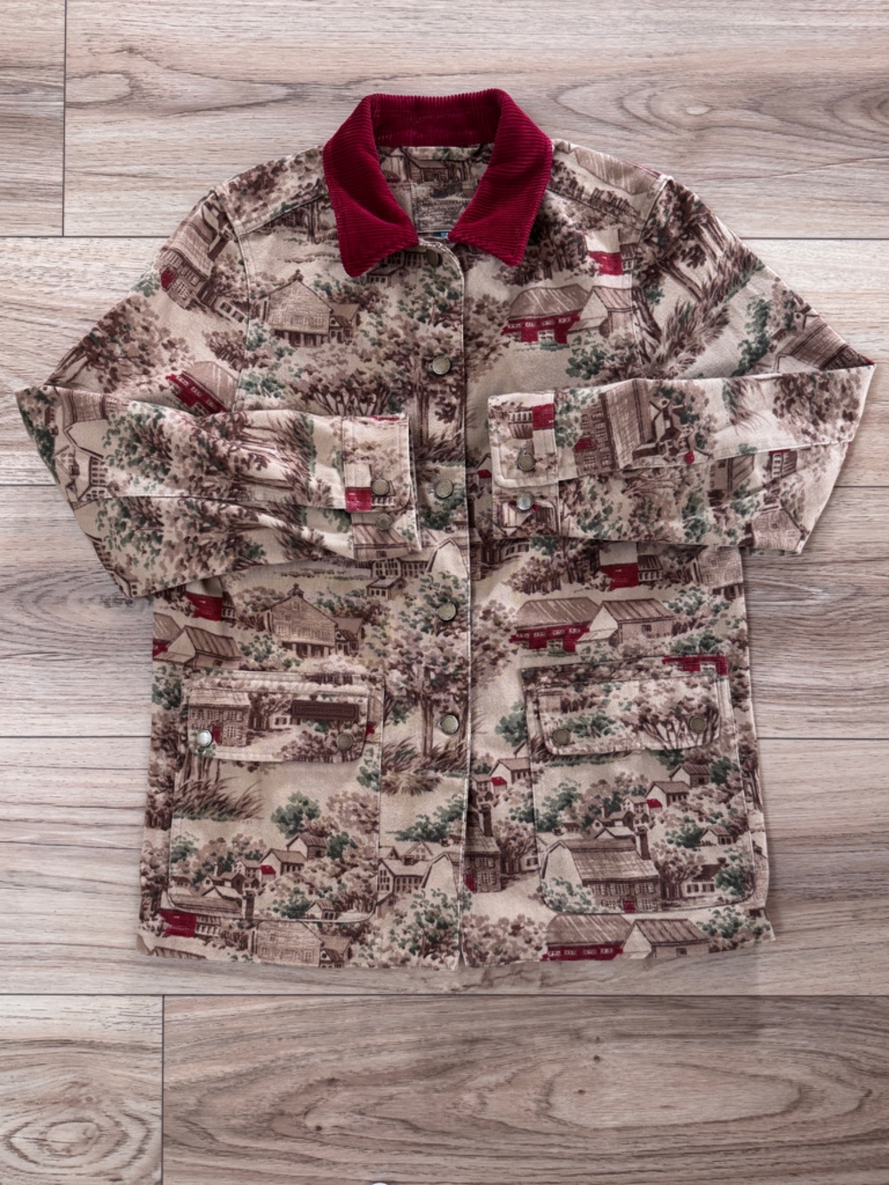 VTG 90s Lauren Ralph Lauren Barn Chore Jacket Toile Print Cotton Twill Coat Sz M